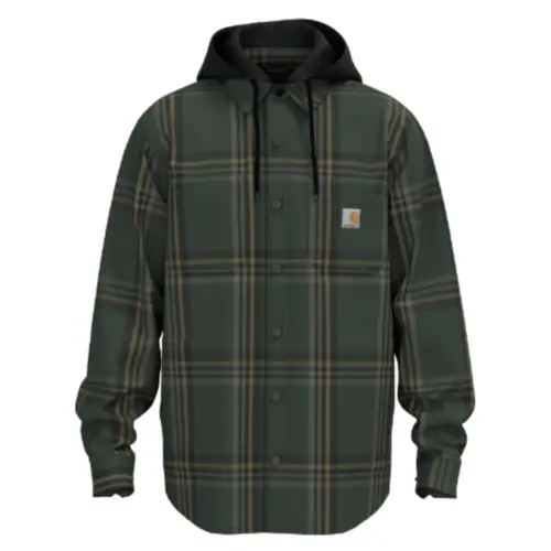 CARHARTT 107011 - Relaxed Fit Fleece Lined Flannel Hooded Shirt Jacket - Forestry Green/Black