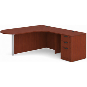 CLALD1010R- L-Shaped Bullet Workstation 71" W x 30" D with 47" Return and Box/Box/File Pedestal- Cherry/Silver