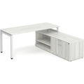 Elements L-Shape Workstation 71" x 72" with Storage Credenza - Silver Birch Top and Base with White Legs