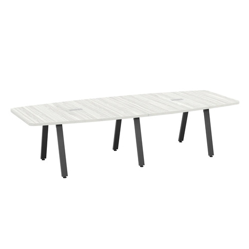 Signature Boat-Shape Conference Table 10 Foot - Silver Birch with Black Metal Legs