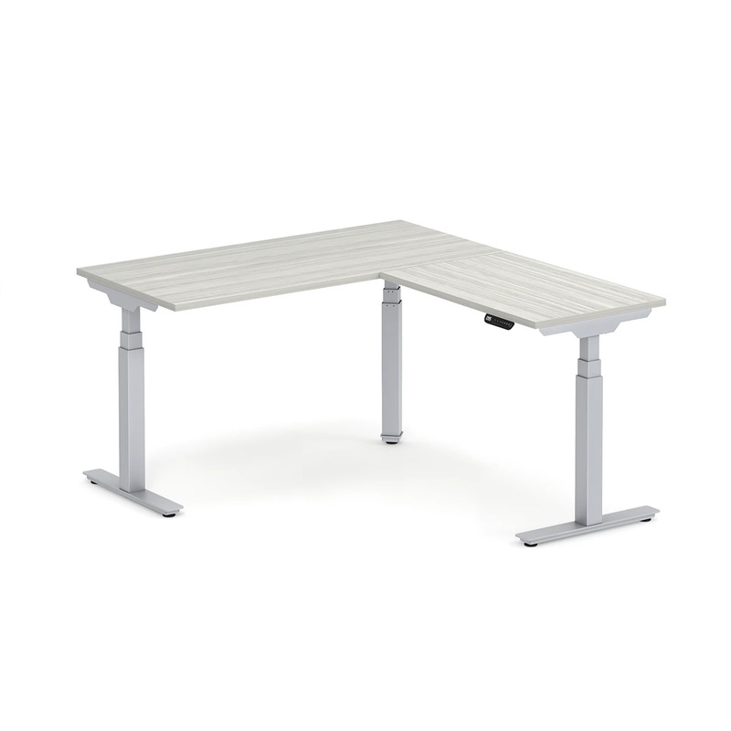 Enhance Electric Height-Adjustable L-Shape Desk 60" X 60" - Silver Birch with Silver Base