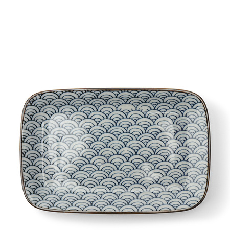 Seikaiha Plate - Blue/Brown