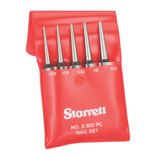 STARRETT S800PC Nail Set, Set 0F 5, Square Head, In Case