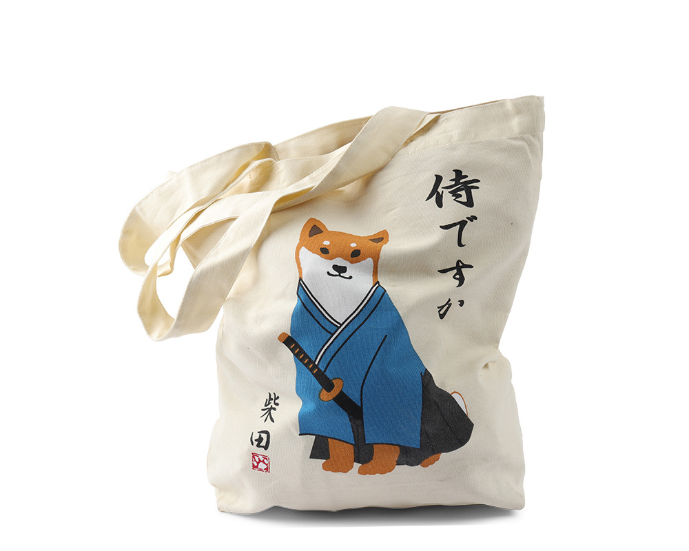 Tote Bag White Shiba Samurai