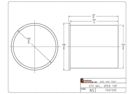 275 Gallon Polyethylene Open Top Cylindrical Tank and Cover, 42" x 48"