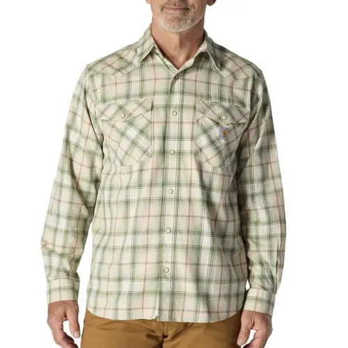 CARHARTT 107016 - Montana Rugged Flex™ Relaxed Fit Lightweight Long-Sleeve Snap-Front Plaid Shirt - Oat Milk