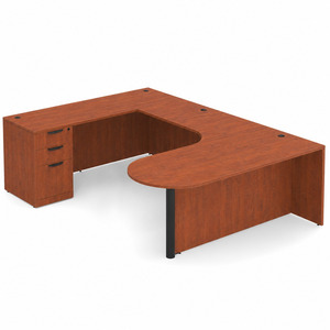 CLAUD2007L- Left-Handed Classic U-Shape Bullet Executive Workstation 71" W x 101" D with Box/Box/File Pedestal- Cherry/Black