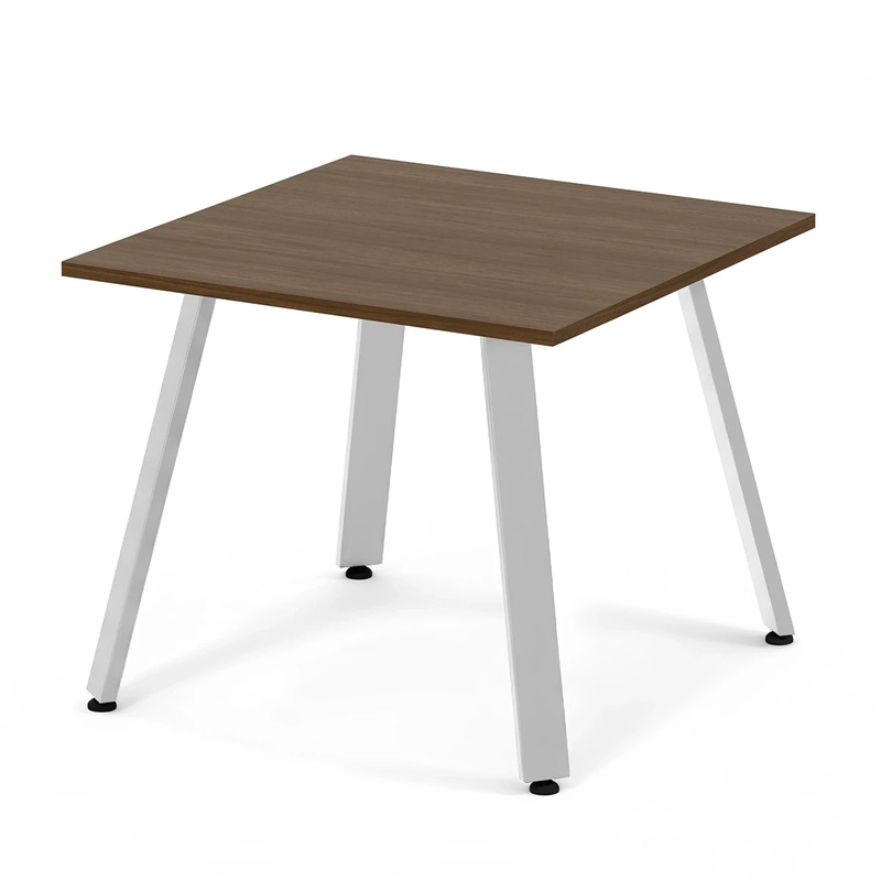 Signature Square Meeting Table 36"- Modern Walnut with Silver Metal Legs