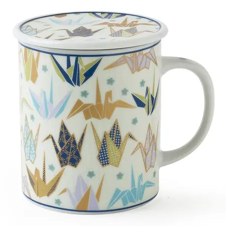 Origami Cranes 8 Oz. Lidded Mug - Blue