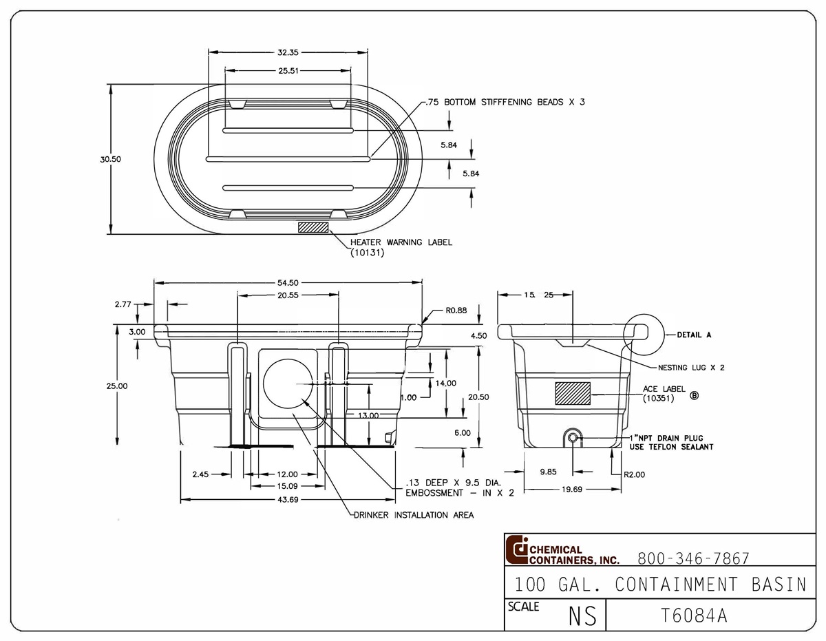CCI 100 Gallon Stock Tank Containment Basin 55" L x 31" W x 25" H
