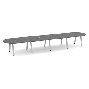 18ft Racetrack, Signature Conference Table: Silver Metal Base, Newport Gray Top