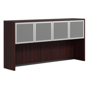 CLAHU1004- Hutch with 4 Silver Frame Glass Doors- Mahogany/Silver Glass