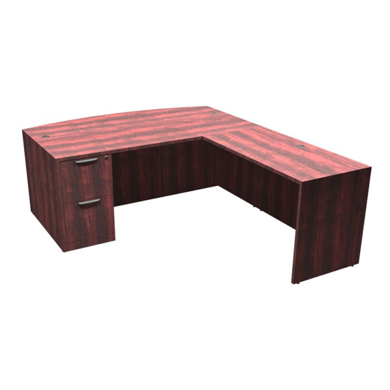 CLALD1012- Bowfront L-Shape Desk 71" W x 41" D with 47" Return and File/File Pedestal- Mahogany