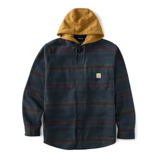 CARHARTT 107011 - Relaxed Fit Fleece Lined Flannel Hooded Shirt Jacket - Deep Smoke Blue