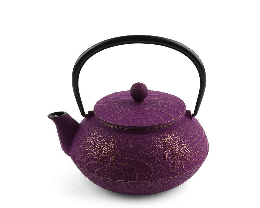 Teapot Cast Iron Purple Goldfish