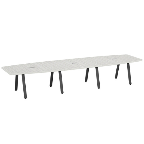 Signature Boat-Shape Conference Table 14 Foot - Silver Birch with Black Metal Legs
