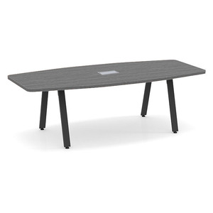 8ft Boat Shape, Signature Conference Table: Black Metal Base, Newport Gray Top