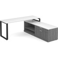 Encore L-Shape Desk 71" x 72" with Personal Storage and Bookcase Credenza - Newport Grey with White Top