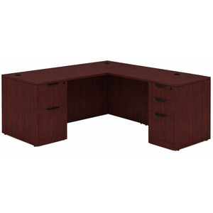 CLALD2040- Classic L-Shape Desk 66" W x 30" D with 42" Return and 2 Full Pedestals- Mahogany