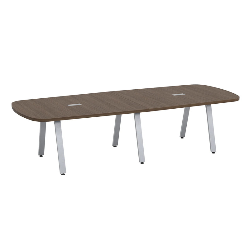 Signature Arena Conference Table 10 Foot - Modern Walnut with Silver Metal Legs