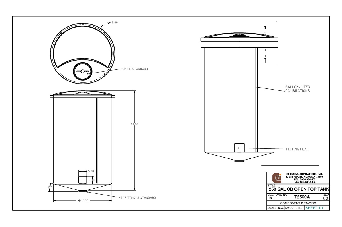 CCI 250 Gallon Open Top Cone Bottom Tank 36" D x 65" H
