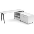 Signature L-Shape Desk 71" x 72" - White with Newport Grey Legs and Black Hardware