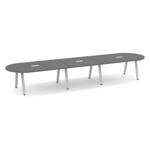16ft Racetrack, Signature Conference Table: Silver Metal Base, Newport Gray Top
