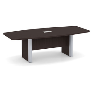 8ft Boat Shape, accent base Conference Table: ESPRESSO w/SILVER 