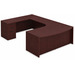 CLAUD1012L- Left-Handed Classic U-Shape Bowfront Executive Workstation 71" W x 107" D with Box/Box/File Pedestal- Mahogany