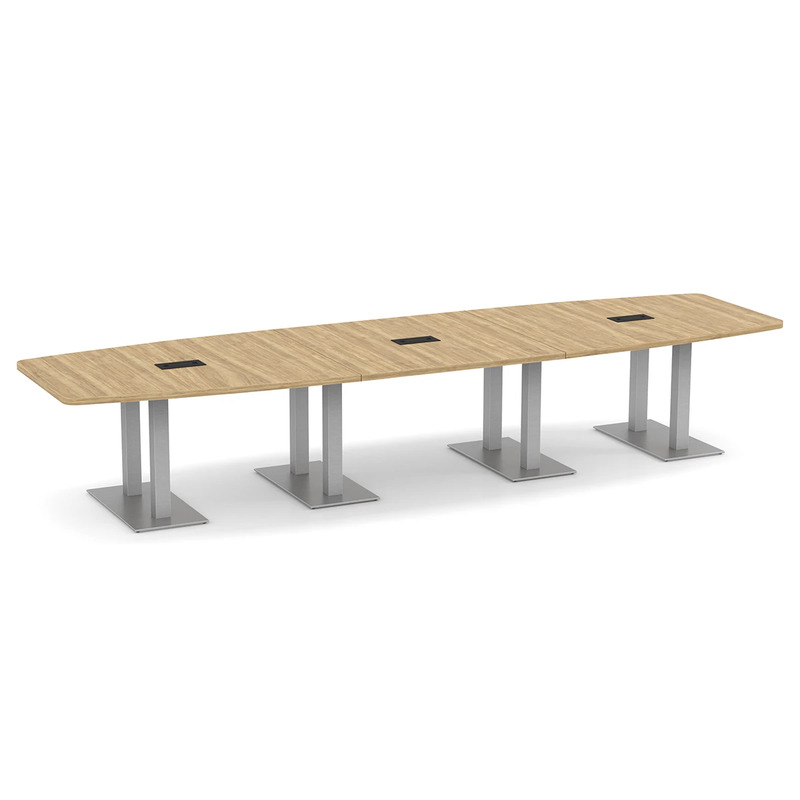 Boat-Shape Conference Table 14 Ft with Palmer Brushed Double Base - Aspen