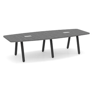 10ft Boat Shape, Signature Conference Table: Black Metal Base, Newport Gray Top