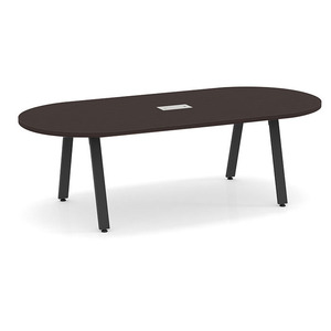 8ft Racetrack, Signature Conference Table: Black Metal Base, Espresso Top