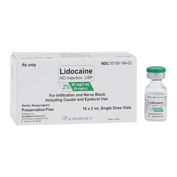 Lidocaine 2%, 2ml x 10 PF SDV Vials NDC 55150016402