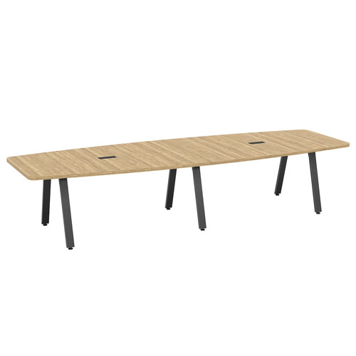 Signature Boat-Shape Conference Table 12 Foot - Aspen with Black Metal Legs
