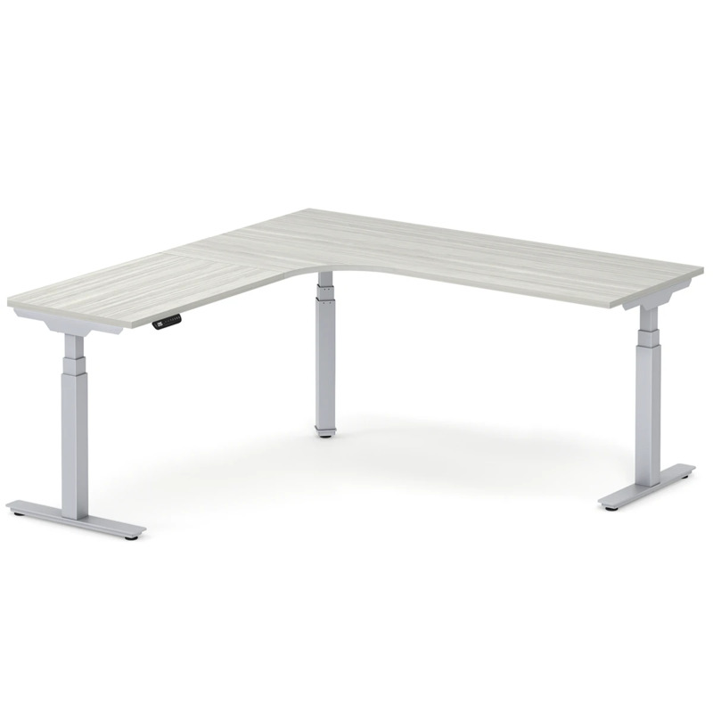 Enhance Electric Height-Adjustable L-Shape Desk with Left Radiused Corner 72" X 72" - Silver Birch with Silver Base