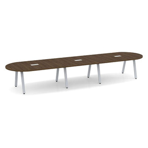 16ft Racetrack, Signature Conference Table: Silver Metal Base, Modern Walnut Top