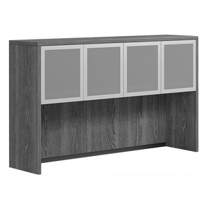 CLAHU3004- Hutch with 4 Silver Frame Glass Doors- Newport Gray/Silver Glass