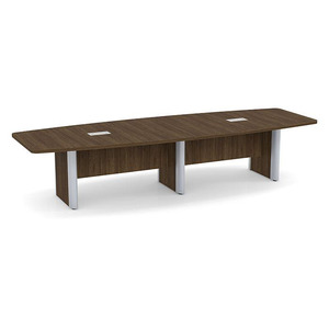 12ft Boat Shape, accent base Conference Table: MODERN WALNUT w/SILVER 