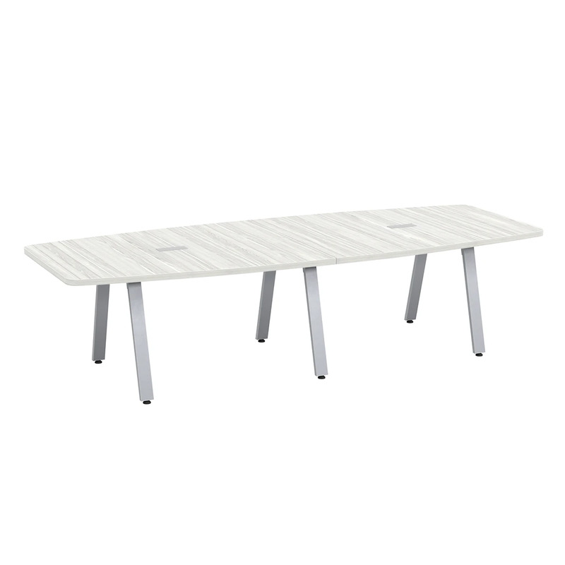 Signature Boat-Shape Conference Table 10 Foot - Silver Birch with Silver Metal Legs