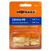 6-Ball Brass Coupler (1/4" Body, 1/4" Reusable Push On Barb) Blister Pack