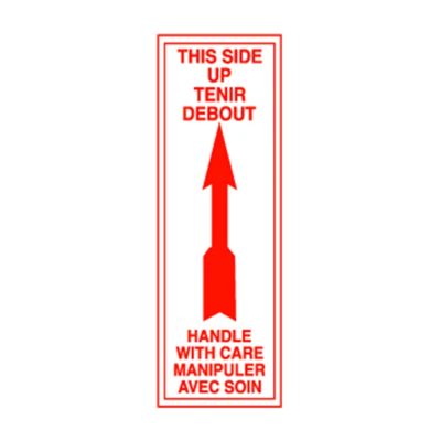 This Side Up Handle With Care Label - 2" x 5" - Red - Bilingual