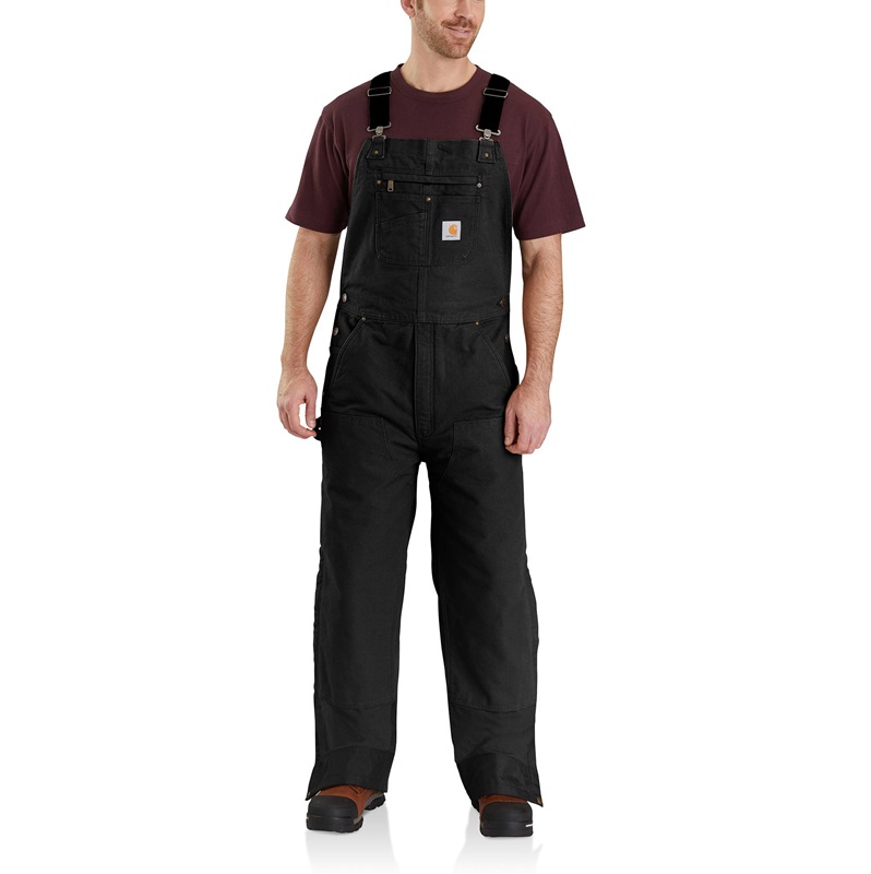 CARHARTT 104031 Quilt Lined Washed Duck Bib Overalls Black