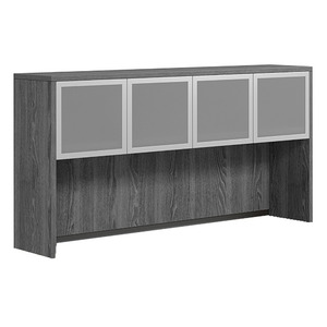 CLAHU1004- Hutch with 4 Silver Frame Glass Doors- Newport Gray/Silver Glass