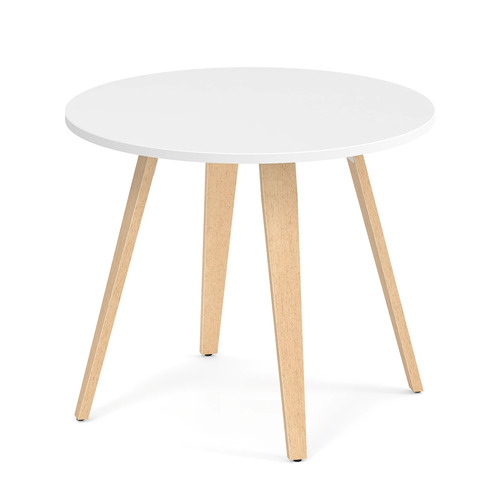Signature Round Meeting Table 36" - White with Natural Oak Wood Legs