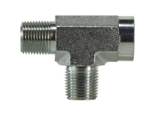 Run Tee, 1/4 in Male Pipe x 1/4 in Female Pipe x 1/4 in Male Pipe, Steel