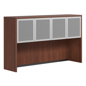 CLAHU3004- Hutch with 4 Silver Frame Glass Doors- Cherry/Silver Glass