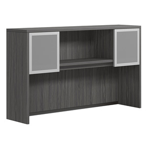 CLAHU3002- Hutch with 2 Silver Frame Glass Doors- Coastal Gray/Silver Glass
