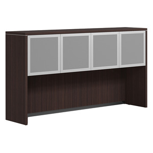 CLAHU2004- Hutch with 4 Silver Frame Glass Doors- Espresso/Silver Glass