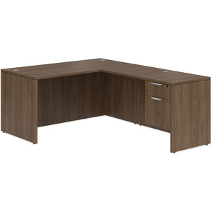 CLALD2037- Classic L-Shape Desk 66" W x 30" D with 42" Return and Box/File Pedestal- Modern Walnut