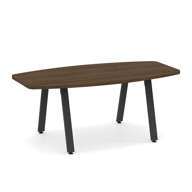 Signature Boat-Shape Conference Table 6 Ft - Modern Walnut with Black Metal Legs